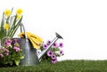 Metal Watering Can and Flowers