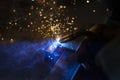 Metal welding. Sparks from electric heating. Royalty Free Stock Photo