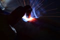 Metal Welding with sparks and smoke Royalty Free Stock Photo