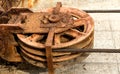 Metal wheel of a old shipyard ramp disused