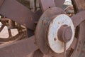 Metal wheel on wooden wagon Royalty Free Stock Photo