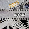 Metal Wheels with New Year 2023 Royalty Free Stock Photo