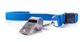 Metal whistle with blue lanyard