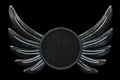 Metal wings circle logo isolated on black background. 3d render Royalty Free Stock Photo