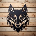 Metal Wolf Design On Wooden Wall: Avacadopunk Graphic With Bold Lines