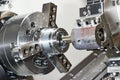 Metal work by bore machining on lathe Royalty Free Stock Photo