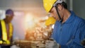 Metal work factory worker working with lathe machine in lathe workshop Royalty Free Stock Photo