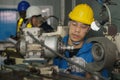 Metal work factory worker working with lathe machine in lathe workshop Royalty Free Stock Photo