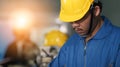 Metal work factory worker working with lathe machine in lathe workshop Royalty Free Stock Photo