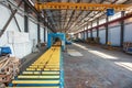 Metal work profiling factory interior inside. Machine tool conveyor for roll forming