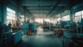 Metal worker standing inside modern metal industry workshop repairing machinery generated by AI