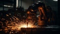Metal workers in a steel factory use welding torches for accuracy generated by AI Royalty Free Stock Photo