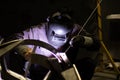 Metal workers use manual labor, Skilled welder, Factory workers making OT, The welder is welding the steel in the factory, Welding