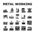 Metal Working Machine Collection Icons Set Vector