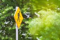 Yellow Road traffic sign Pedestrian cross road.