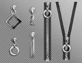 Metal zip fasteners, silver zippers puller set