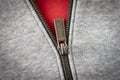 Metal zipper on the sports jacket. Close up. Selective focus Royalty Free Stock Photo