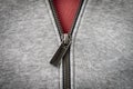 Metal zipper on the sports jacket. Close up. Selective focus Royalty Free Stock Photo