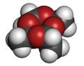 Metaldehyde pesticide molecule. Used against slugs and snails and as solid camping fuel