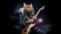 Metalhead cat with guitar. Neural network AI generated