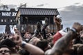 Metalhead during a crowdsurfing at a metal concert