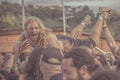 Metalhead scream during a crowdsurfing Royalty Free Stock Photo