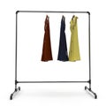 Metall Clothing Display Rack with Dresses on white. 3D illustration