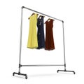 Metall Clothing Display Rack with Dresses on white. 3D illustration