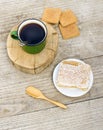 Metall cup of tea with honey and cockies Royalty Free Stock Photo