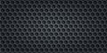 Black metallic abstract background, perforated steel hexagon mesh. dark mockup for cool banners, vector illustration