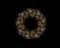 Metallic Abstract Flower Vortex, vector geometric circles bronze logo design isolated on black background. Technology round