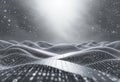 Metallic AI Data Grid High Tech Digital Landscape with Silver Binary Code Royalty Free Stock Photo