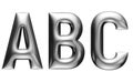 Metallic alphabet with linear font, A B C letters, chrome effect with bevel, white background