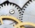 Metallic Background with metal cogwheels clockwork. Macro Royalty Free Stock Photo