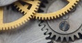 Metallic Background with metal cogwheels clockwork. Macro Royalty Free Stock Photo