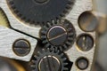 Metallic Background with metal cogwheels a clockwork. Macro Royalty Free Stock Photo