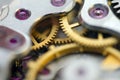 Metallic Background with metal cogwheels a clockwork. Macro Royalty Free Stock Photo