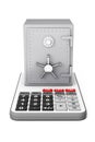 Metallic Bank Safe over Calculator. 3d Rendering