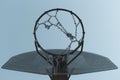 Metallic basketball hoop, basket against blue sky. Outdoor basketball court. Sky board Royalty Free Stock Photo