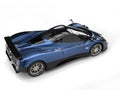 Metallic blue awesome luxury super sports car - top down view