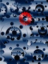 Metallic blue cogs and a red one background Royalty Free Stock Photo