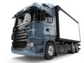 Metallic blue modern refrigerator truck Royalty Free Stock Photo