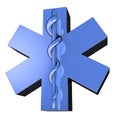 Metallic blue star of life, from bottom right