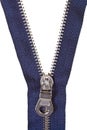 Metallic blue zip fastener close up