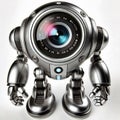 a metallic bot with one big eye like a camera len,big hands and feet. Royalty Free Stock Photo