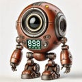 a metallic bot with one big eye like a camera len,big hands and feet. Royalty Free Stock Photo