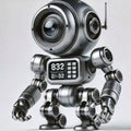 a metallic bot with one big eye like a camera len,big hands and feet. Royalty Free Stock Photo