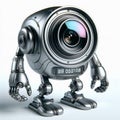 a metallic bot with one big eye like a camera len,big hands and feet. Royalty Free Stock Photo