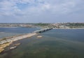 Slatina City and Olt river , Romania, aerial view Royalty Free Stock Photo