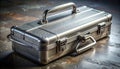 Metallic Briefcase with Textured Surface and Sturdy Handles on a Dark Floor luggage Royalty Free Stock Photo